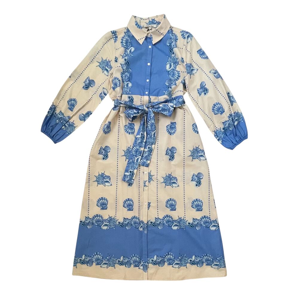 NWT Celina Moon x Anthropologie Shell Print Tie Waist Midi Shirt Dress - Size S - Picture 2 of 7